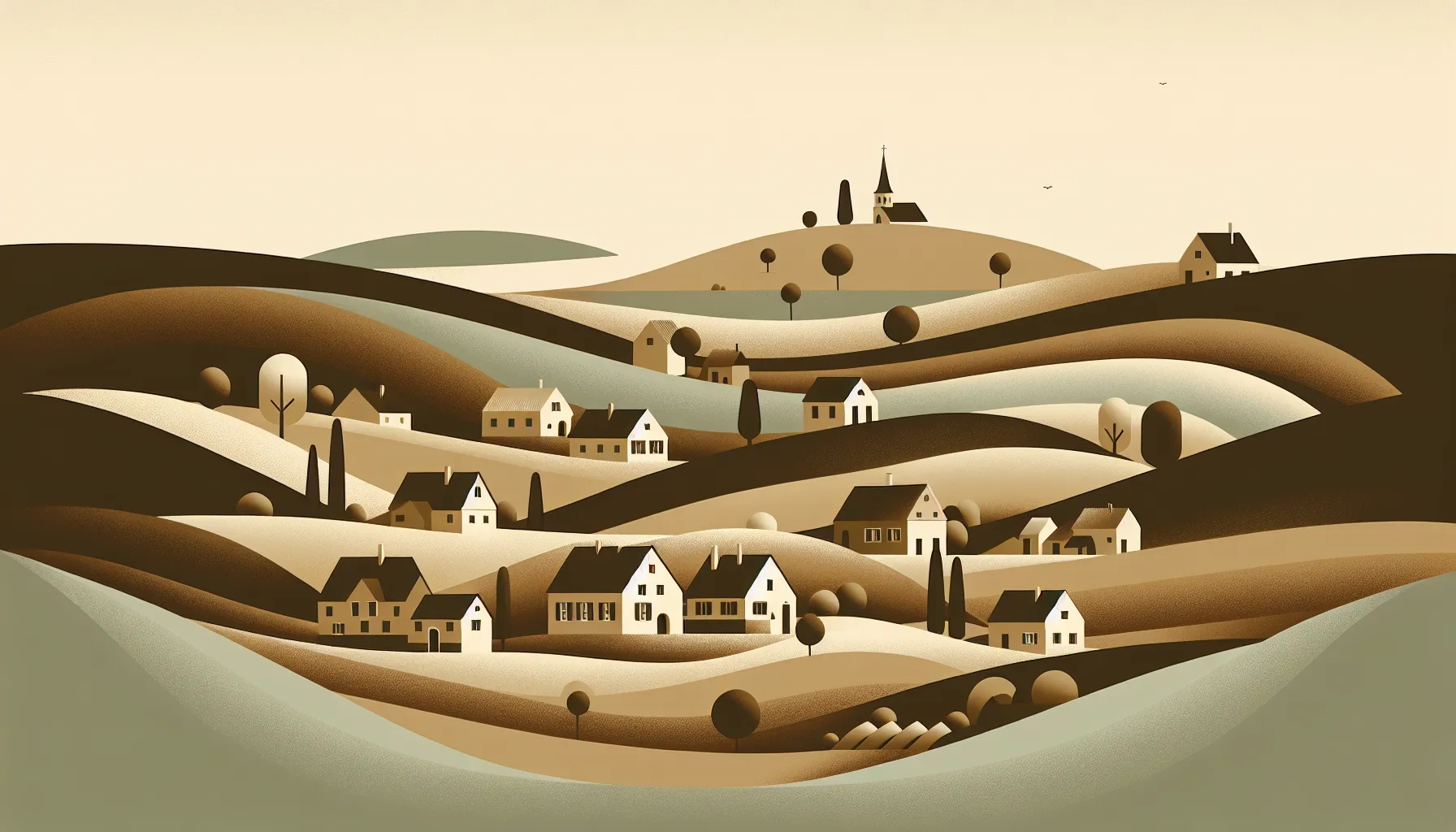 Minimal village with thatched houses in Croatian countryside hills