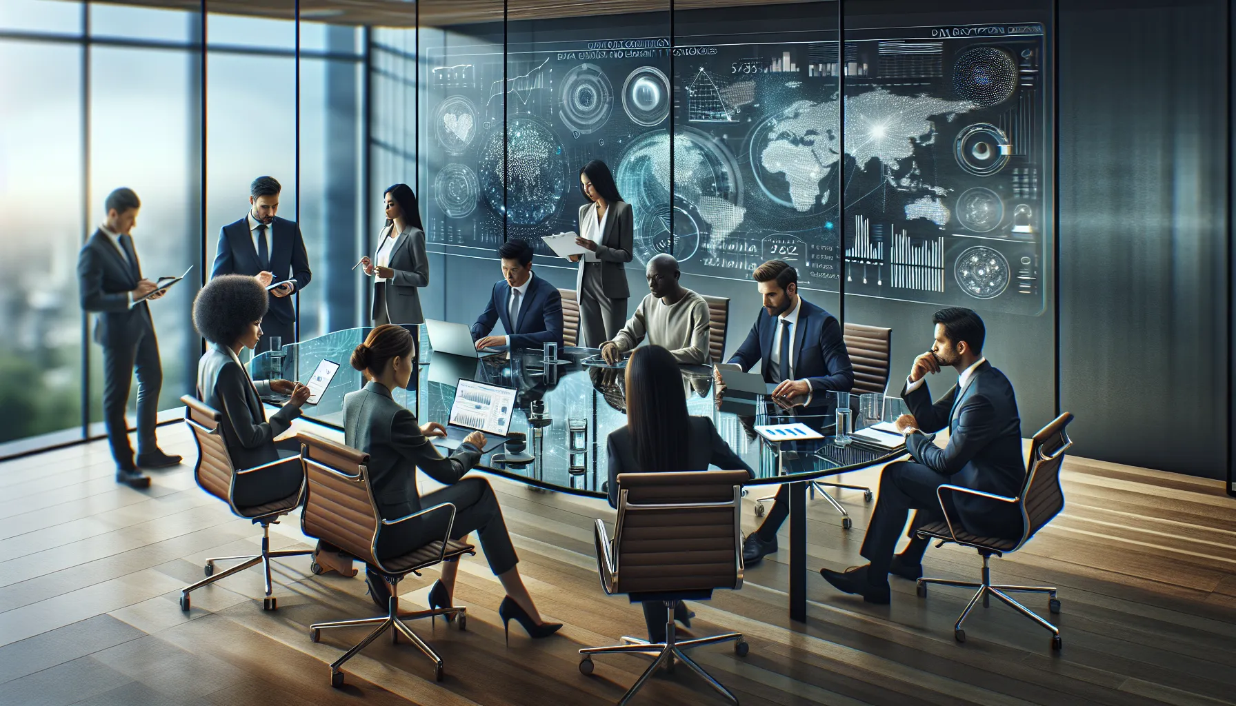 diverse team collaborating in a modern office on data encryption technology.