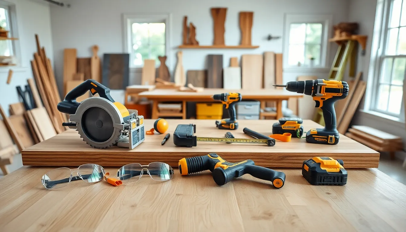 organized woodworking tools in a bright and tidy DIY workspace.