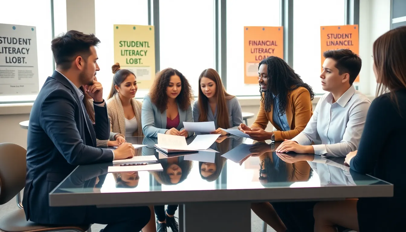 diverse students discussing the impact of student loan debt in a modern classroom.