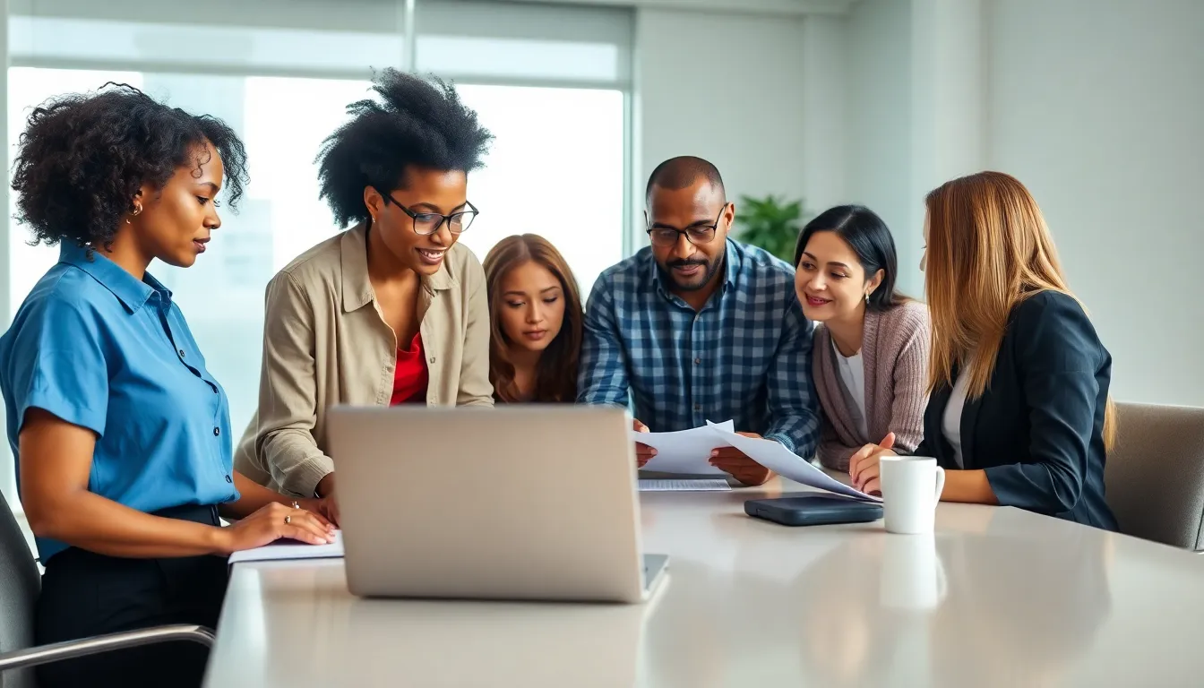 diverse tenants discussing their rights in a modern office.
