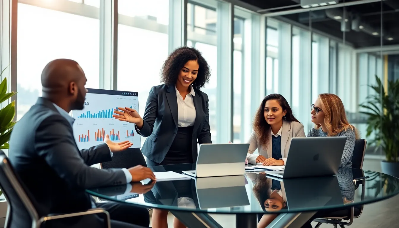 professionals collaborating on tax planning in a modern office.