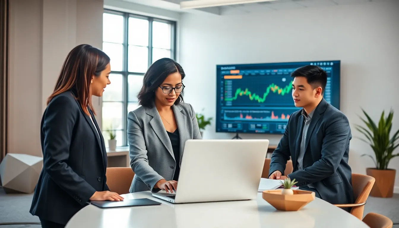 diverse professionals discussing Bitclassic Unizens trading platform.