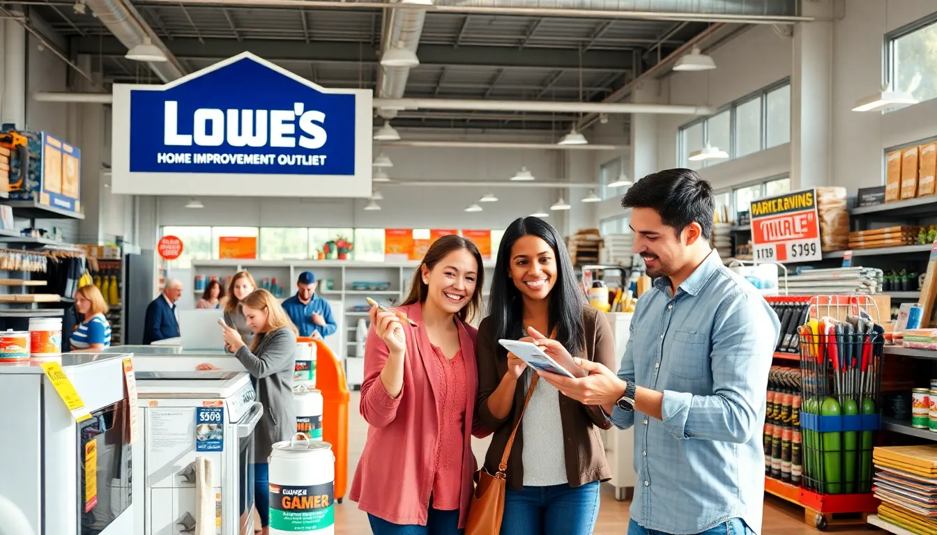 customers shopping in a modern Lowe's Home Improvement Outlet.