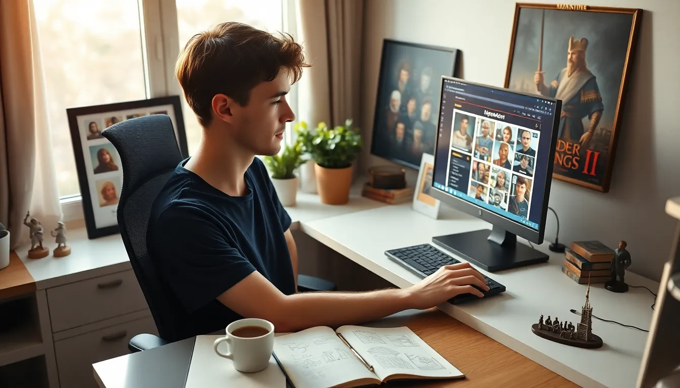 a young man using CK2Generator in a bright home office.