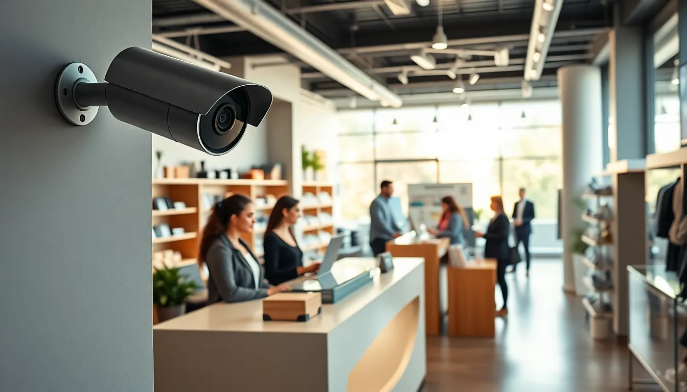security camera in a small business with employees and customers.