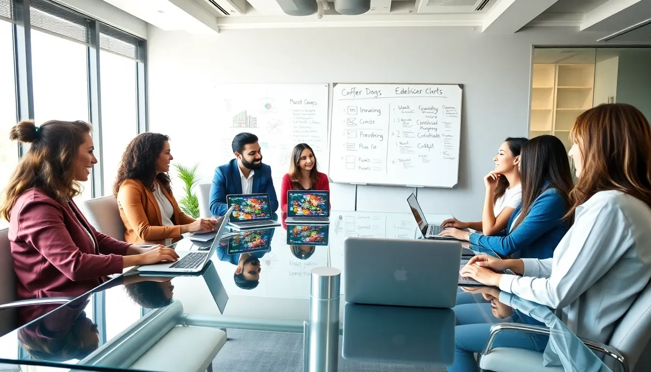 diverse team collaborating in an event planning office.