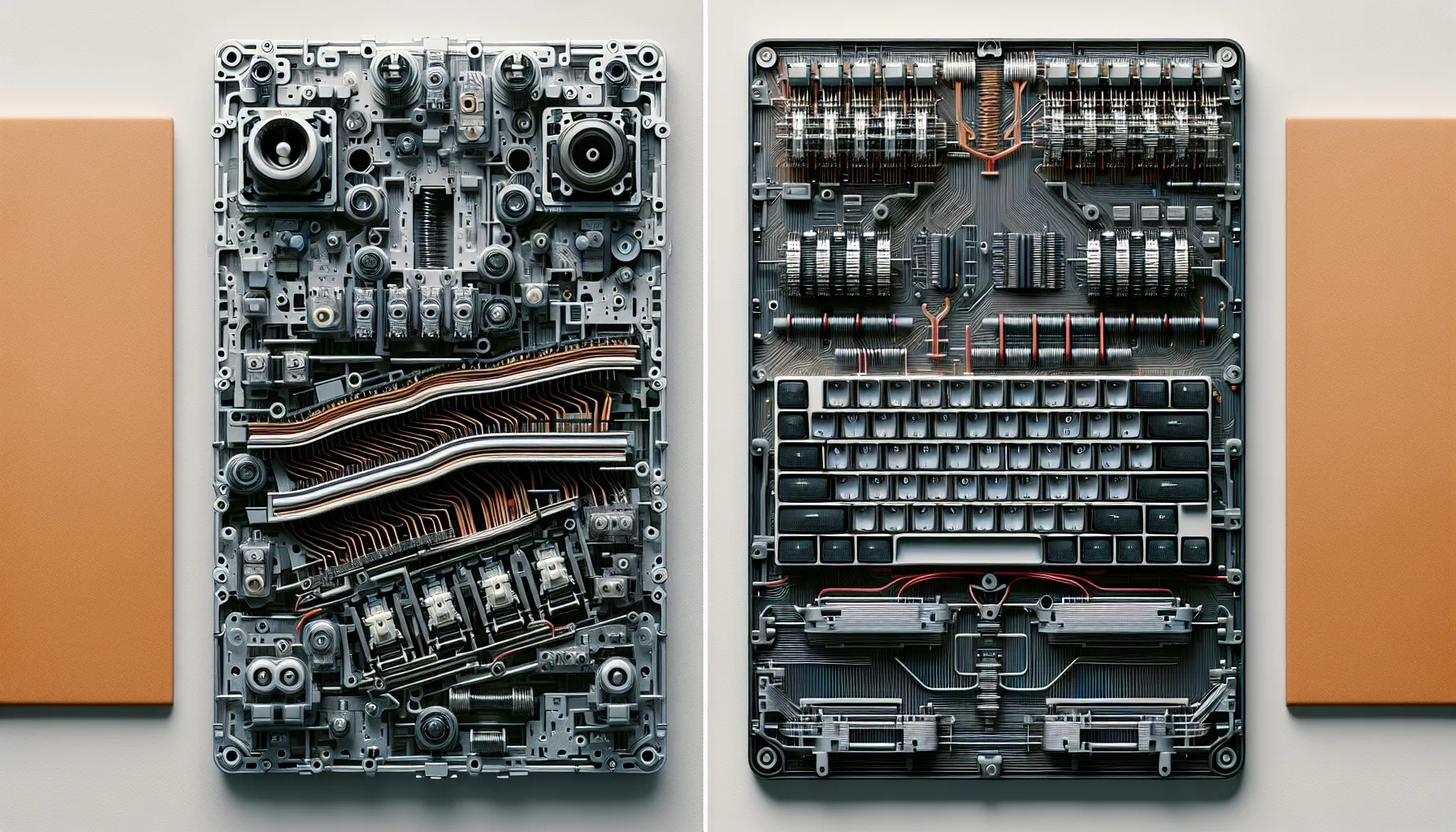 A cross-sectional view of mechanical and membrane keyboards, highlighting their structural differences.
