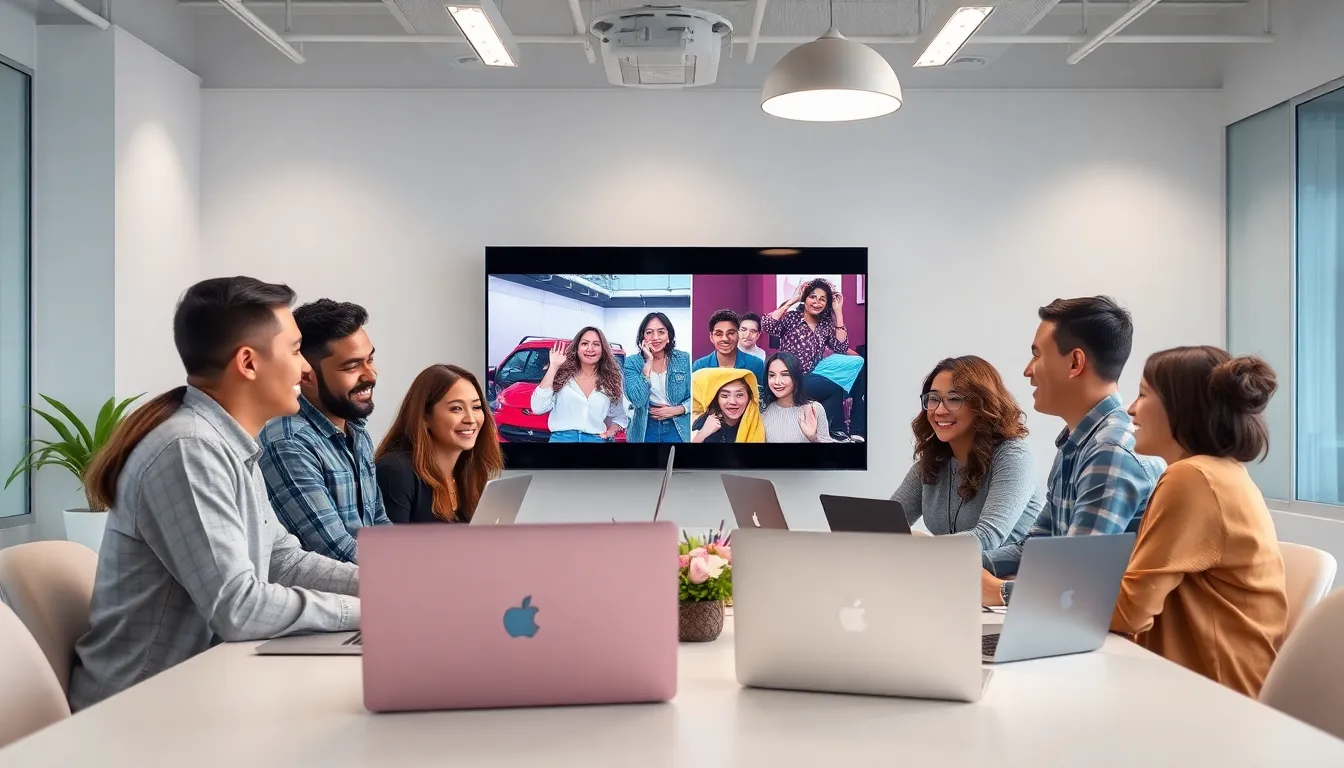 diverse team analyzing TikTok trends in a modern office.