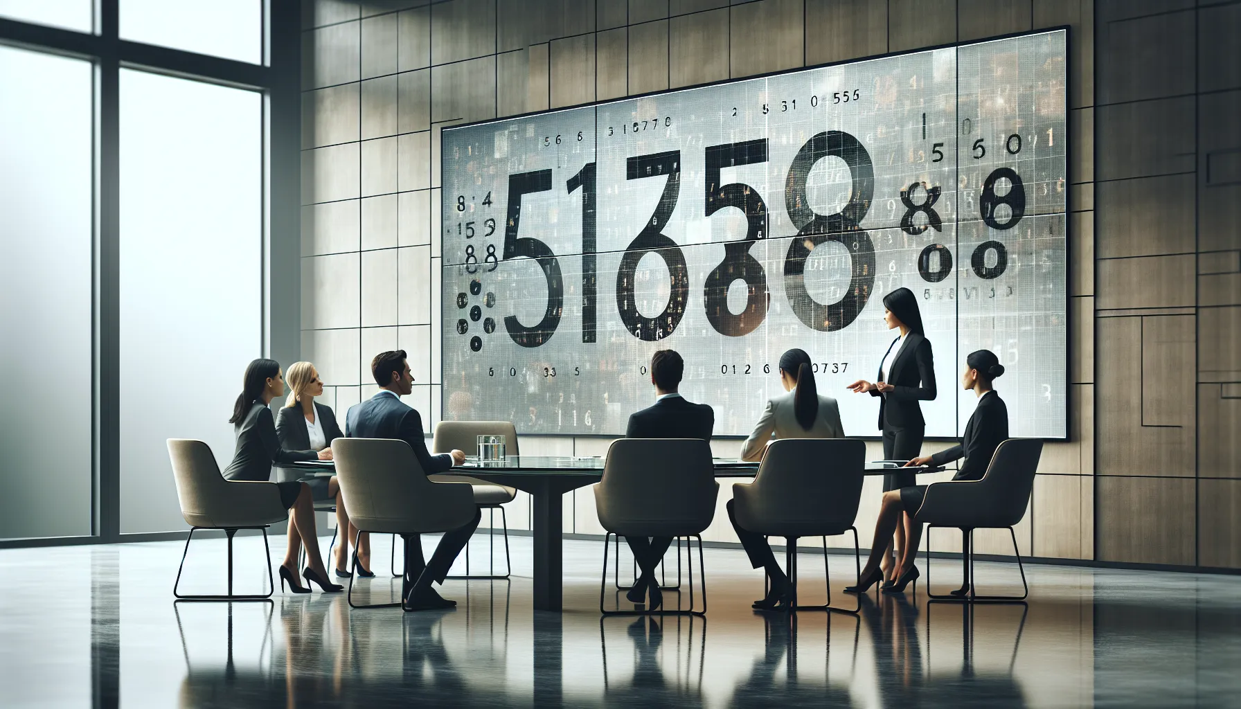 team analyzing numerology in a modern office setting.