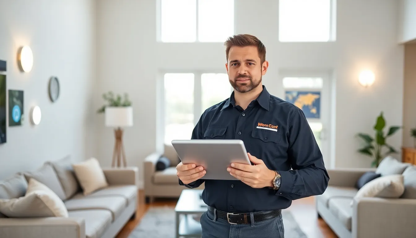 home automation installer demonstrating a smart home setup.