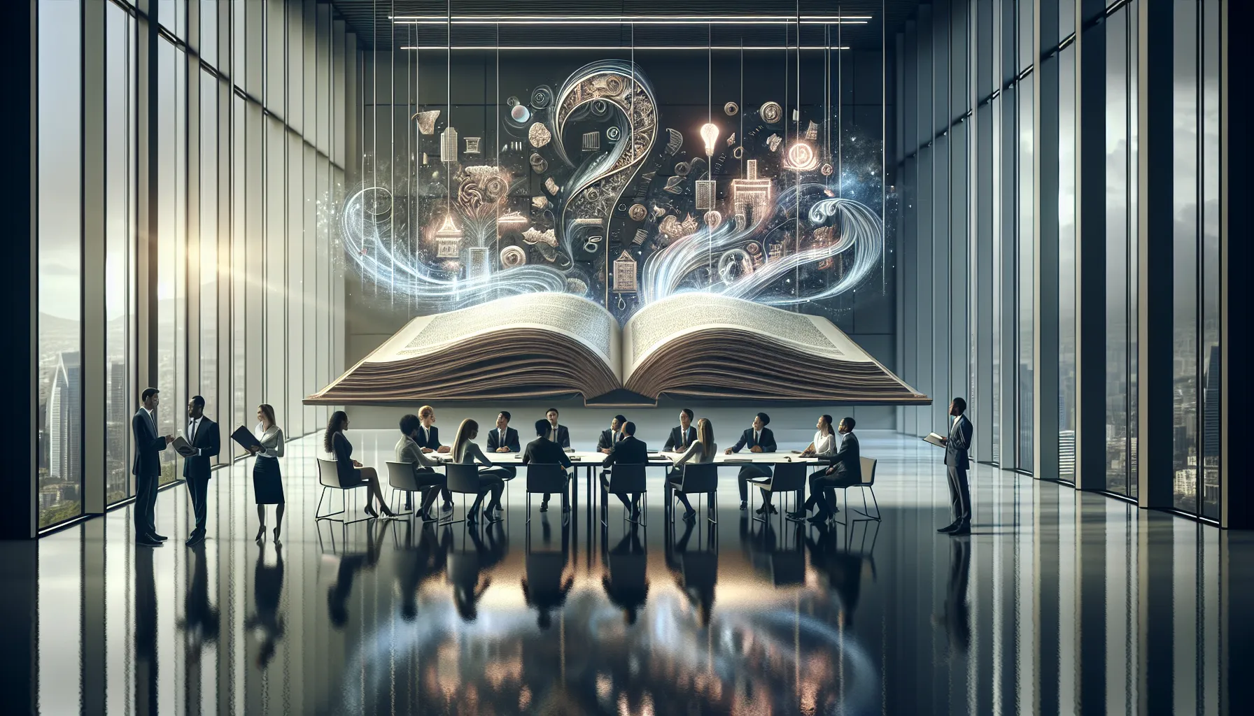 diverse professionals exploring the concept of Nicgerakios in a modern office.