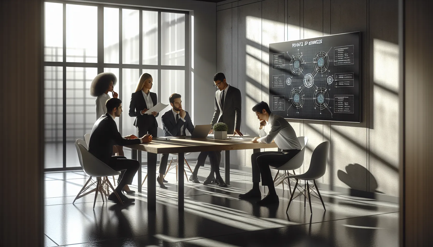 diverse IT team discussing cybersecurity in a modern office.