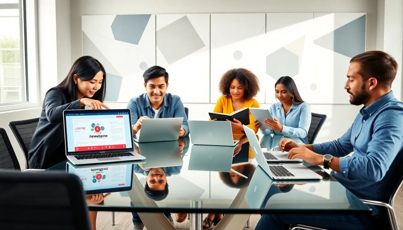 diverse team of developers collaborating in a modern workspace.