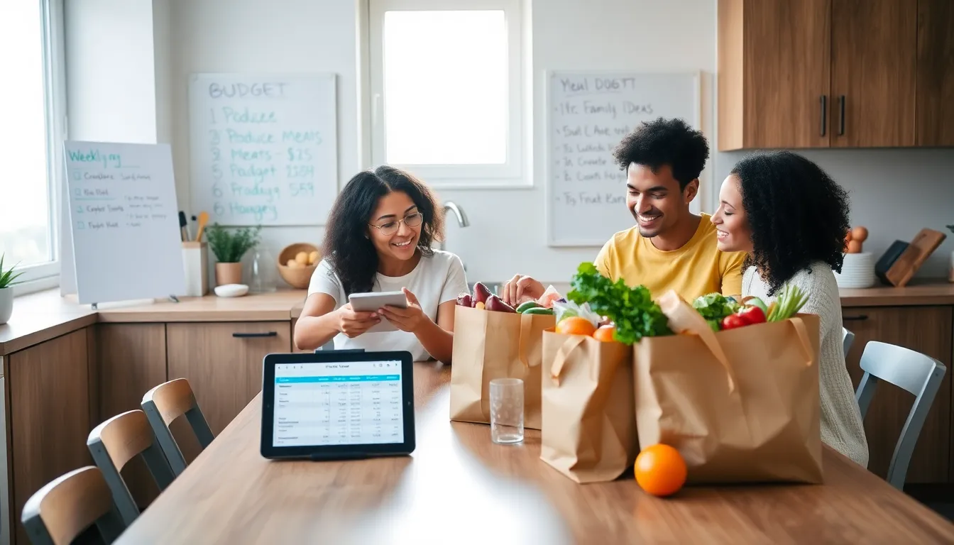family planning groceries in a modern kitchen.