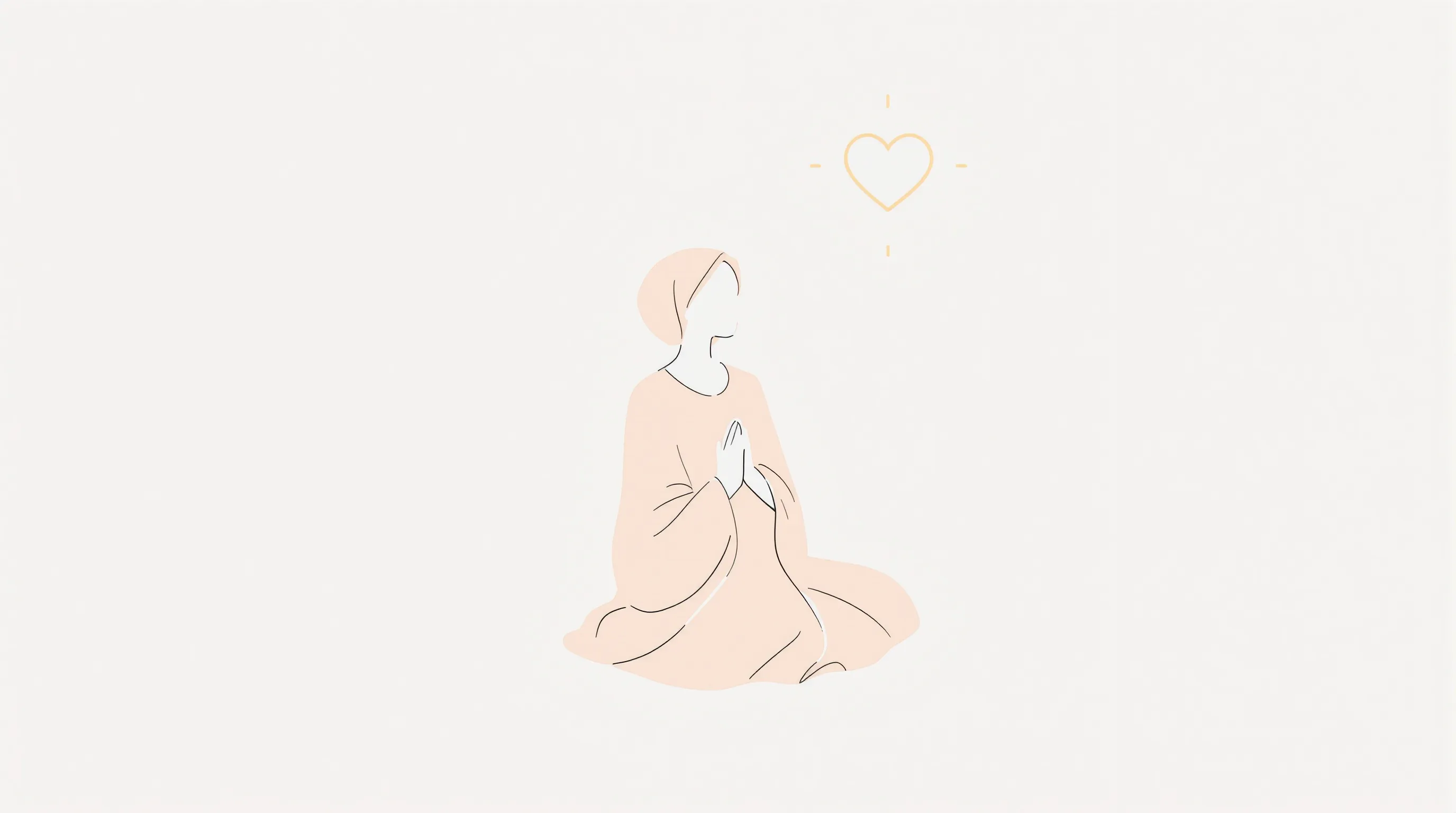 Minimalist silhouette of a woman in prayer pose with symbolic light element.