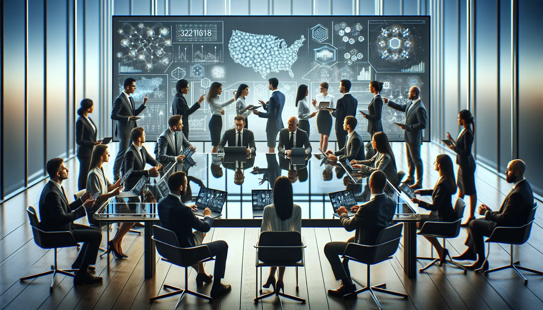 diverse professionals collaborating in a modern conference room.