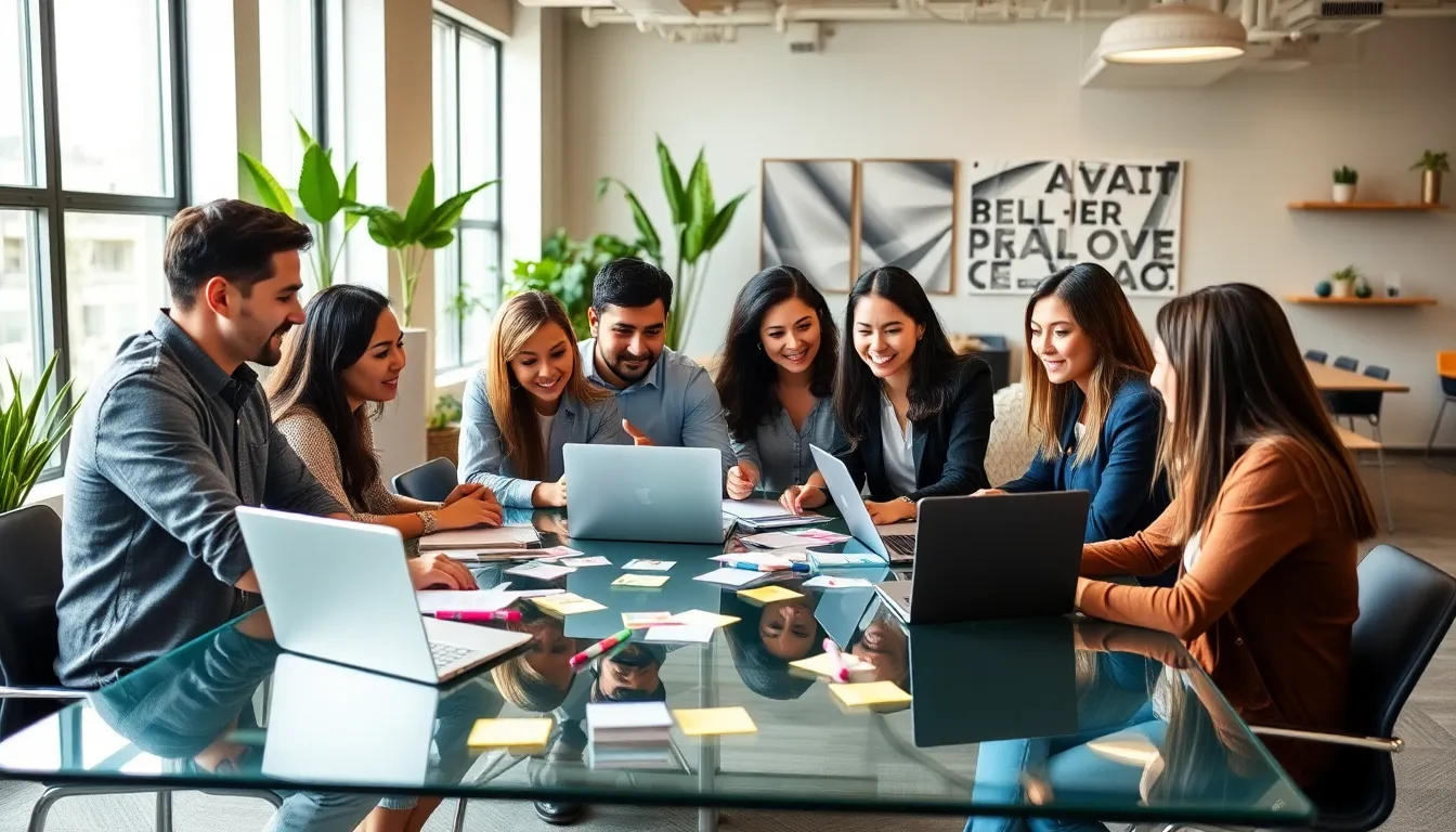 diverse team collaborating in a modern office setting.