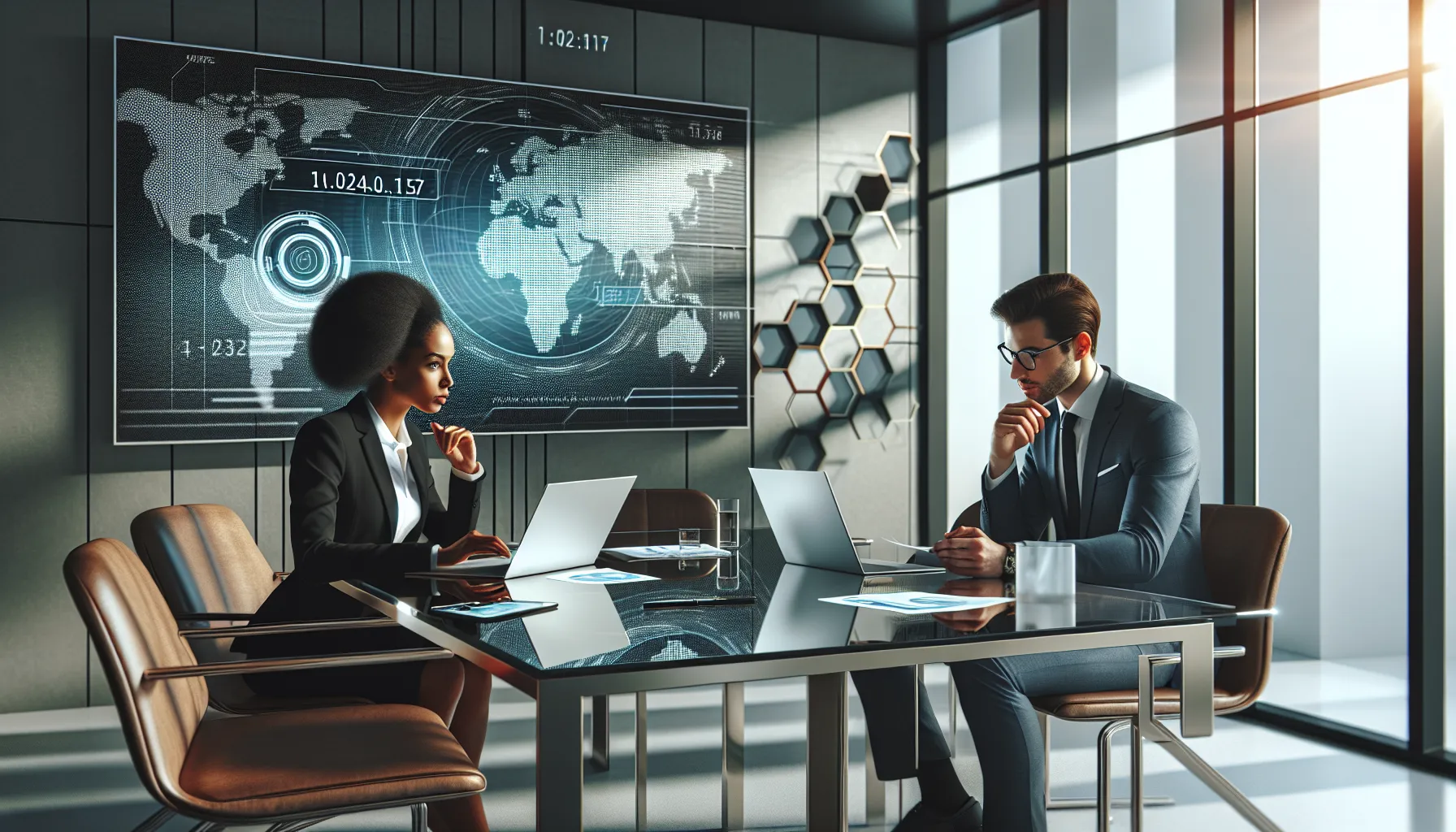 diverse team discussing a digital presentation on an IP address.