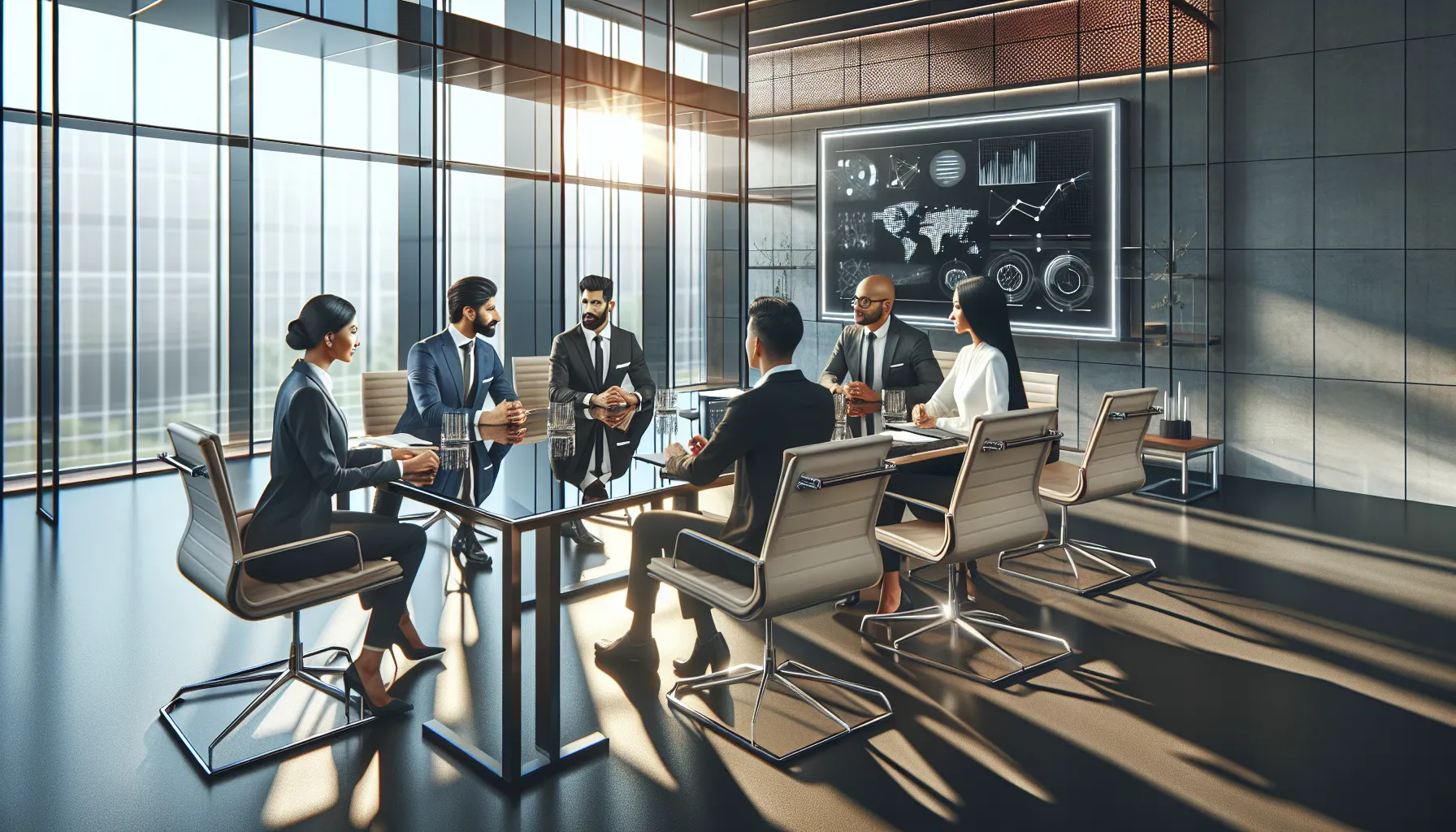 diverse professionals collaborating in a modern conference room.