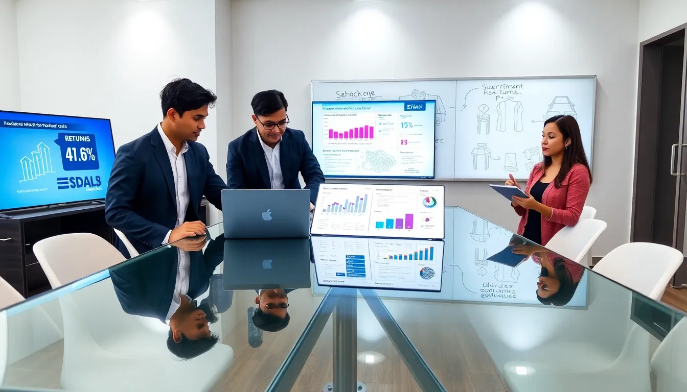 diverse team discussing product returns in a modern office.