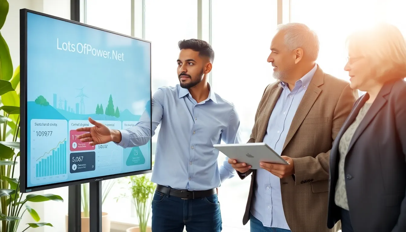 a diverse team discussing energy management at a bright office.
