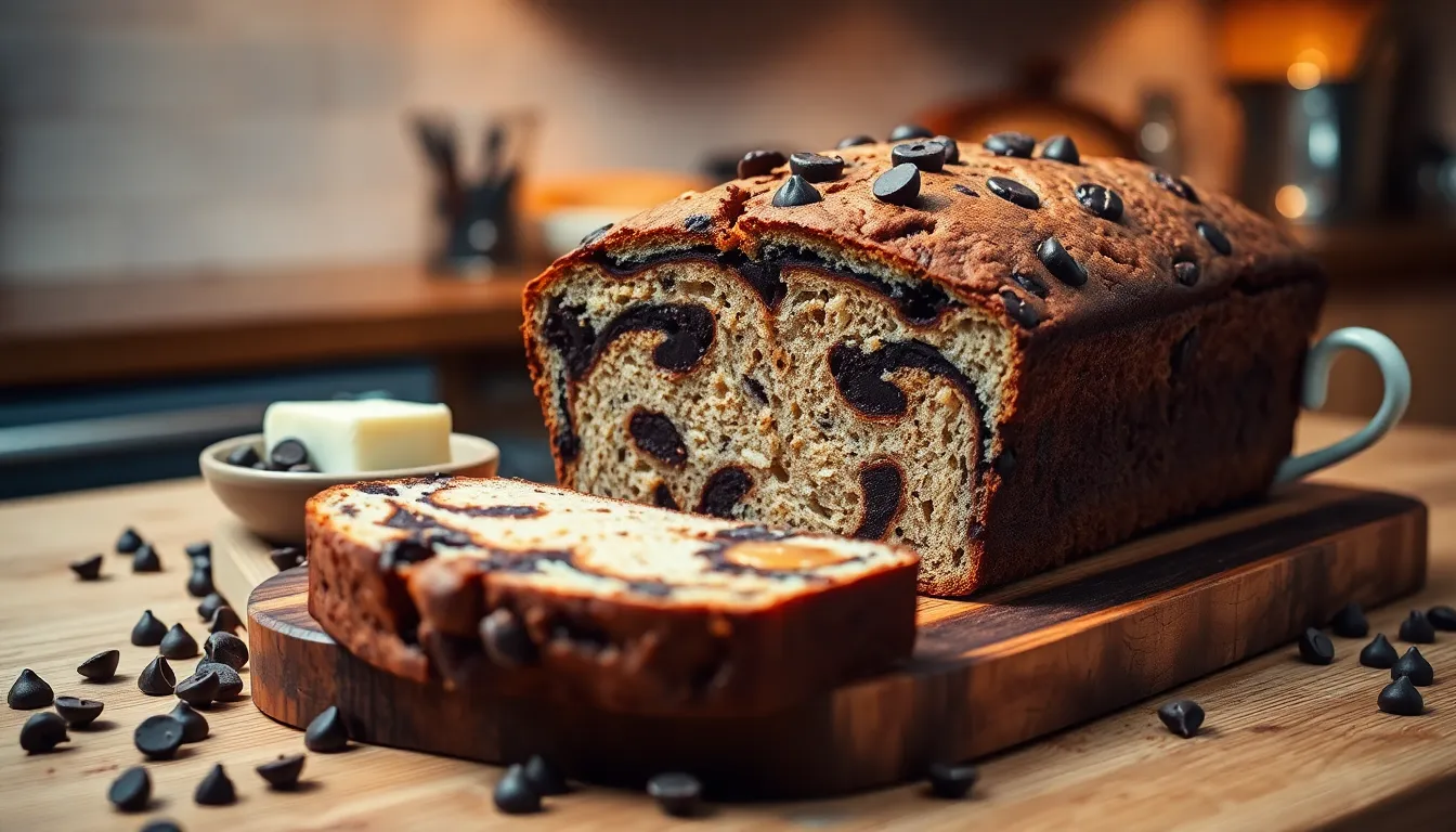 sliced Cookiesforlove Bread on a wooden cutting board in a cozy kitchen.