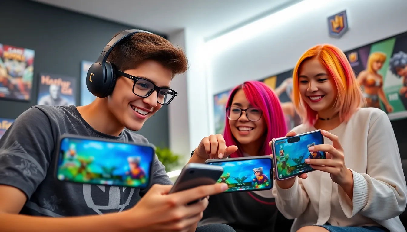 diverse players engaged in Clash Royale on mobile devices.