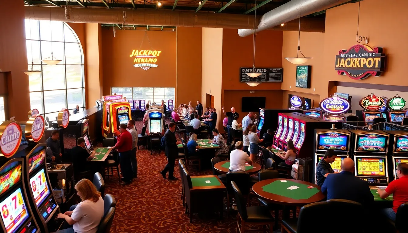 busy casino scene showcasing diverse players and welcoming atmosphere.