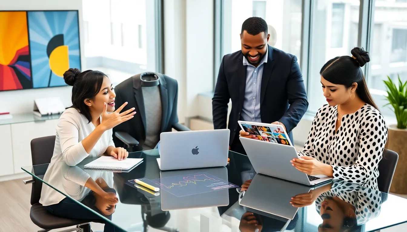 diverse team collaborating in a modern office setting.