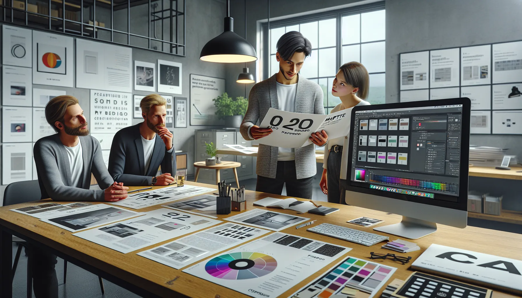 Designer explains bleed, cmyk, and pdf export settings to a client.