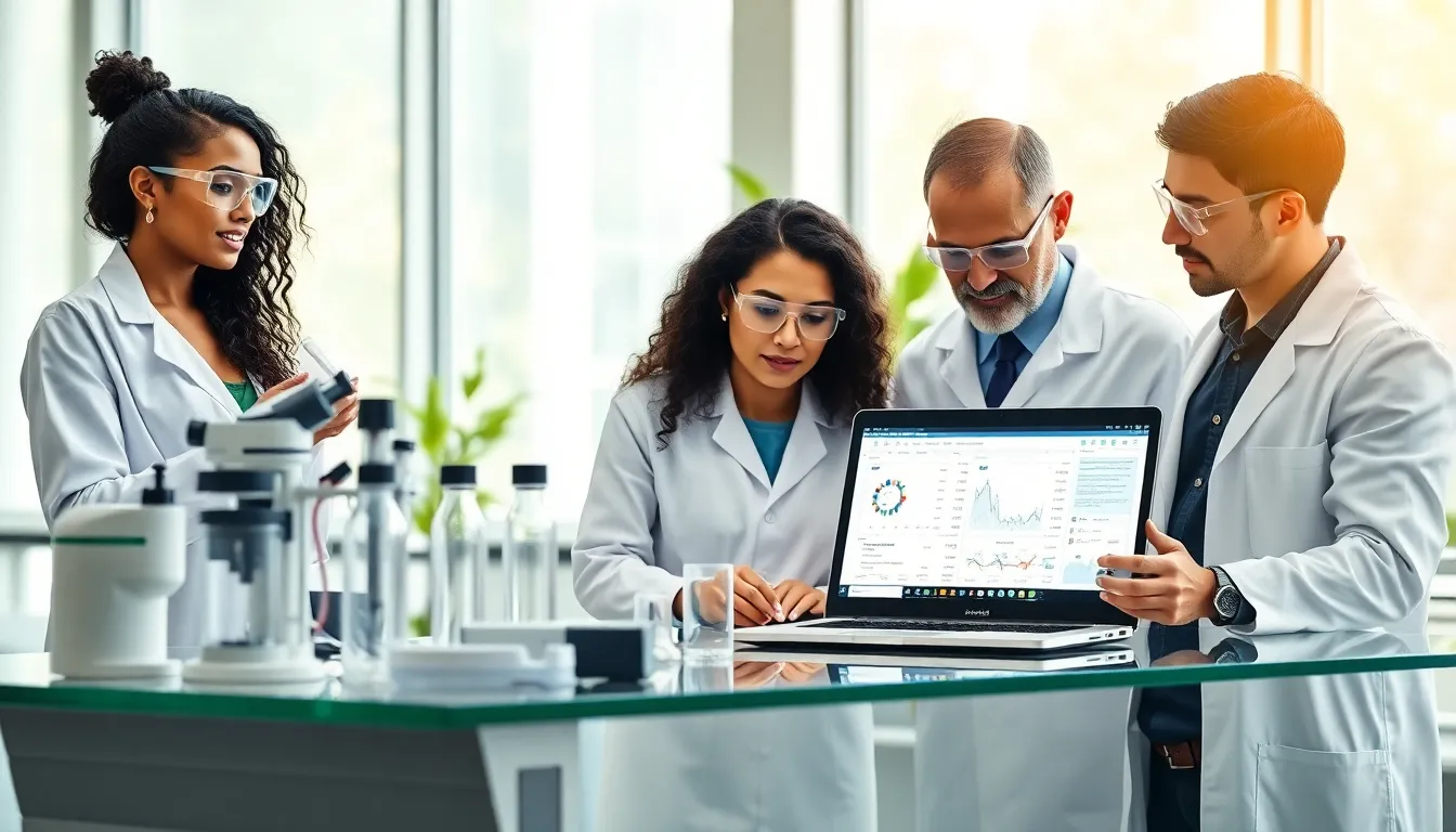 diverse biotech team working in a modern laboratory.