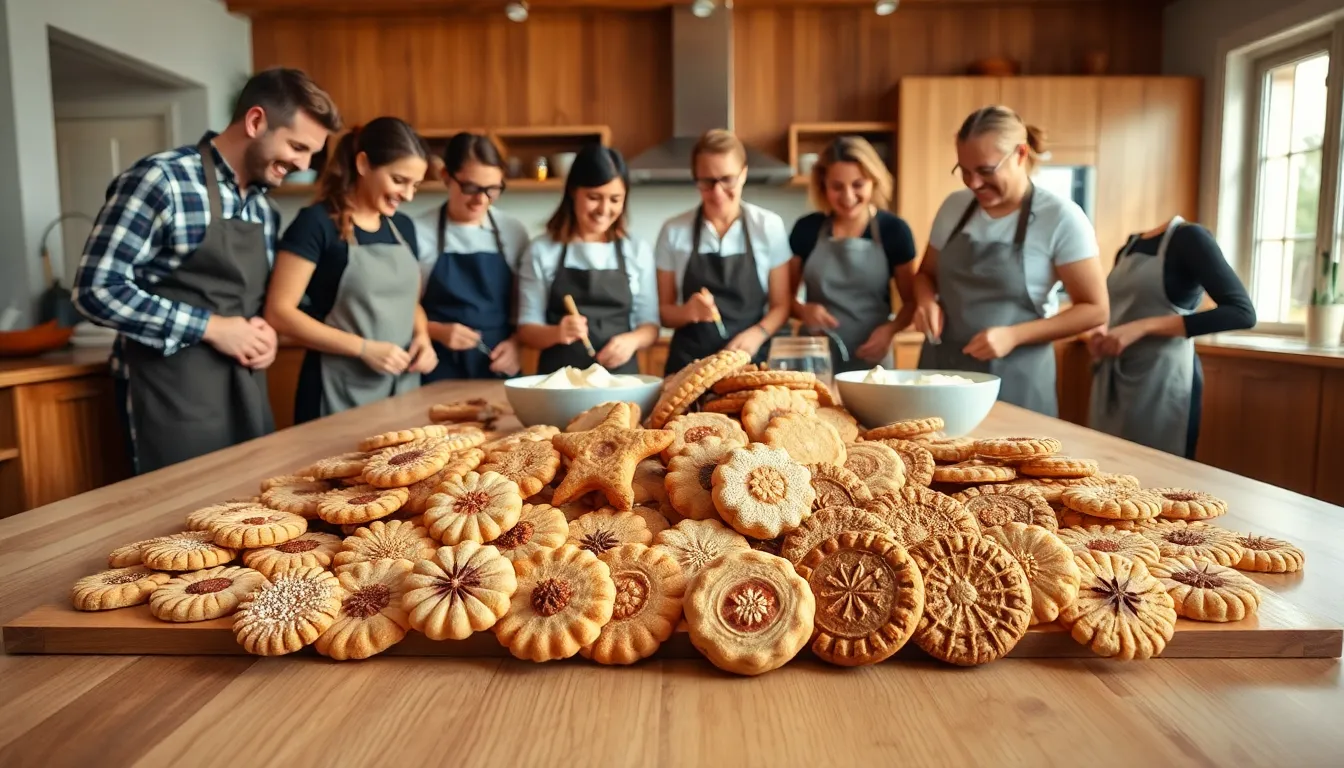 diverse bakers making Dutch cookies in a cozy kitchen.