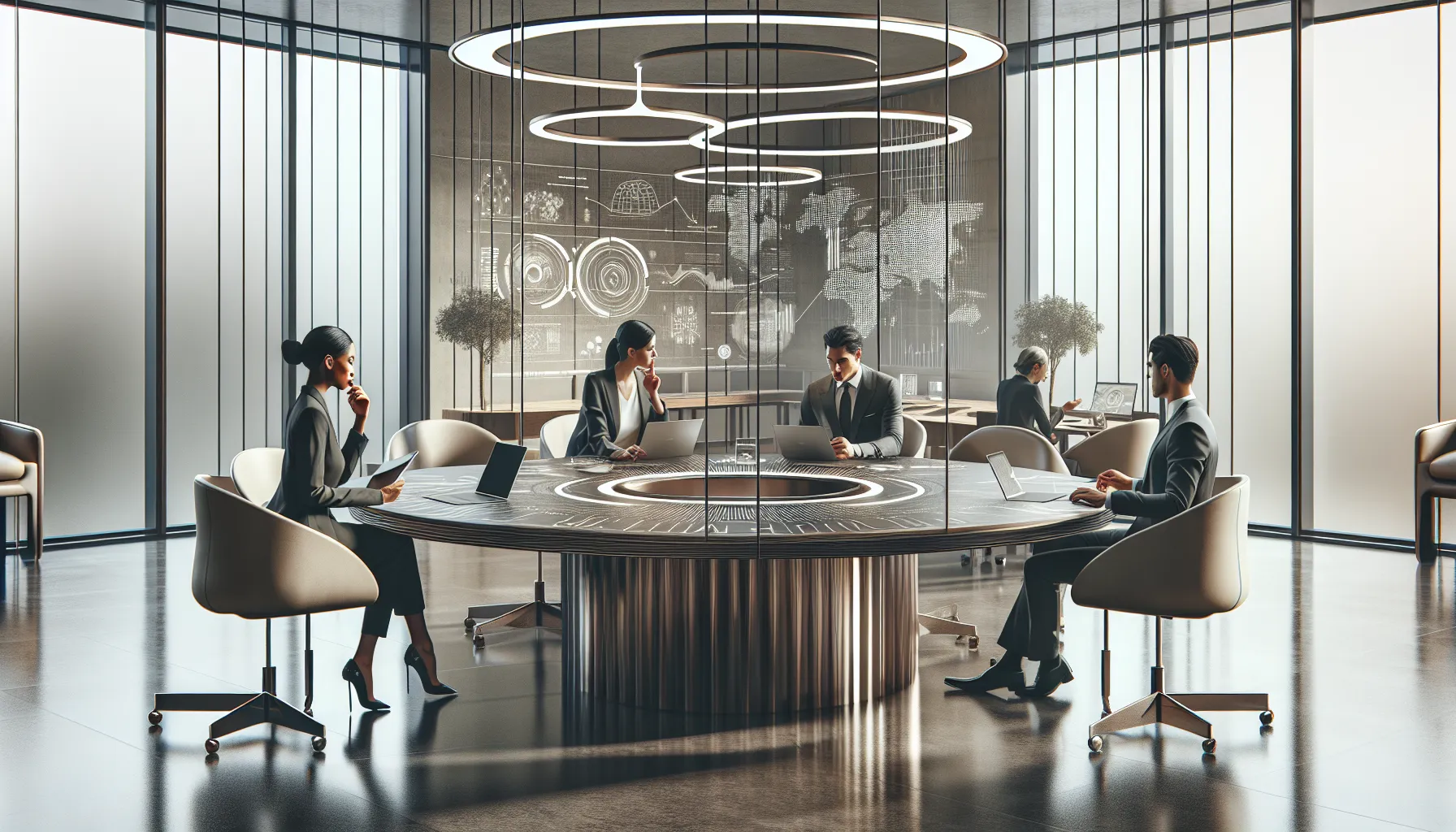 diverse team discussing data analytics in a modern office.