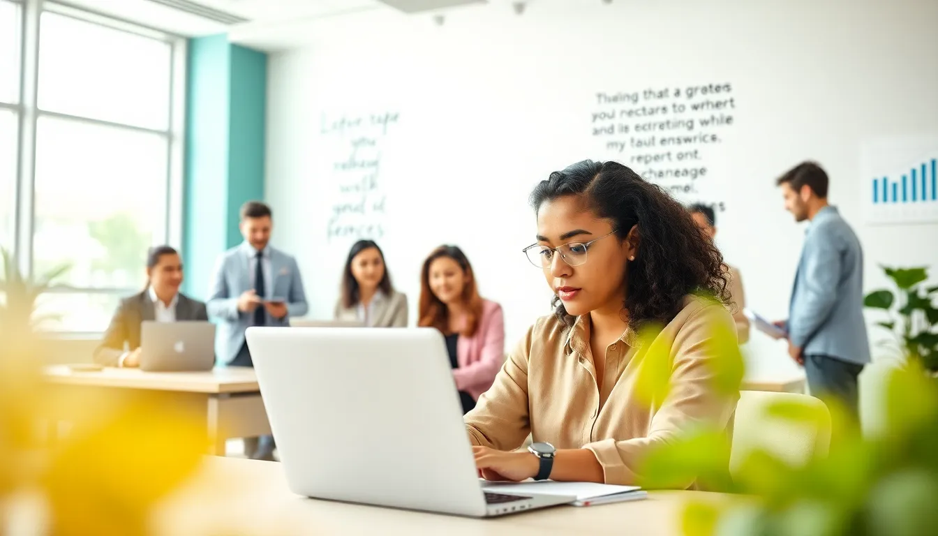 diverse group collaborating in a modern workspace.