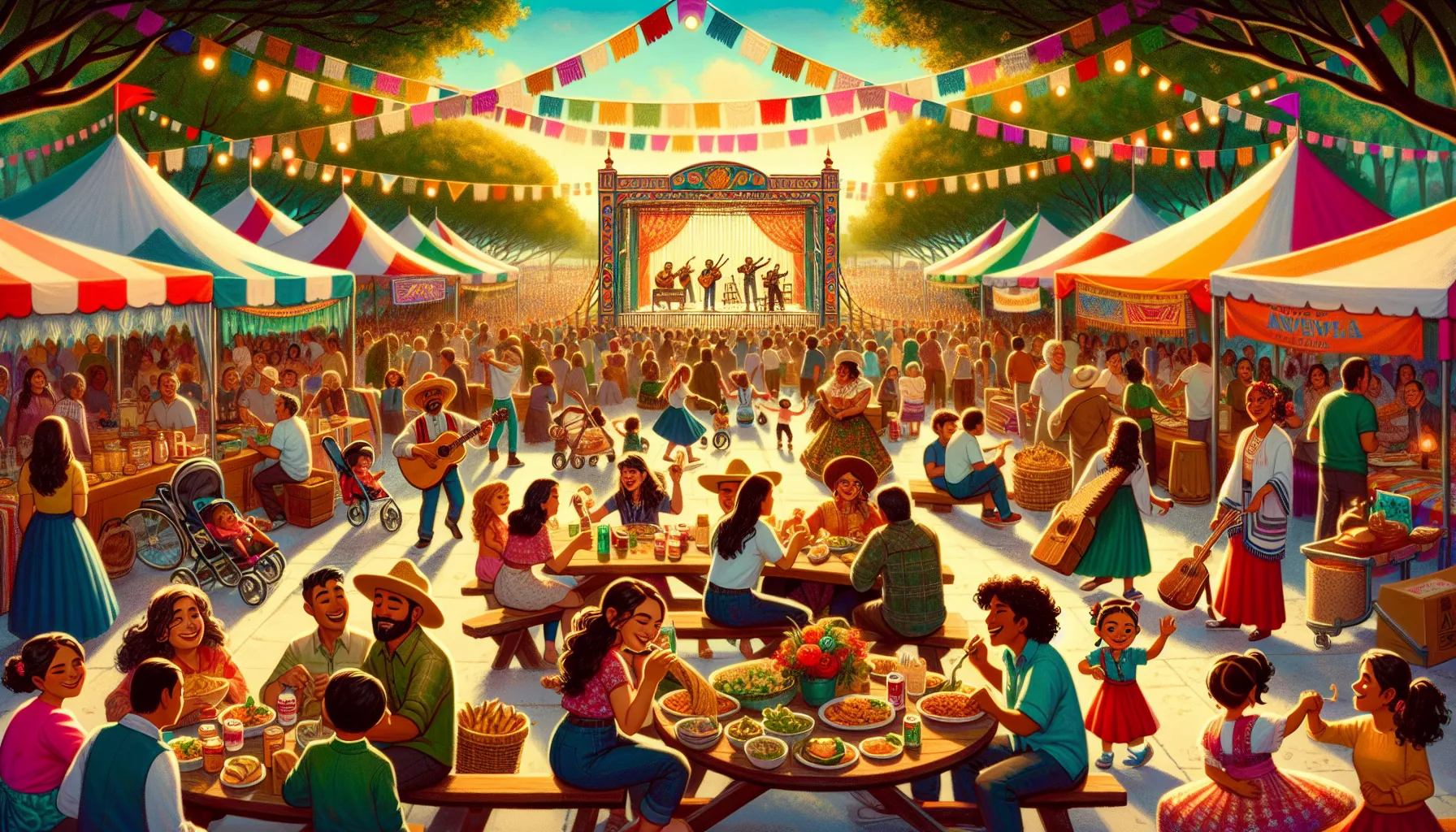 a vibrant festival celebrating Удзелы with music, food, and diverse attendees.