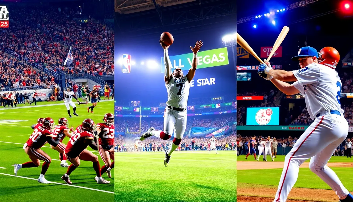 collage of major sports events in 2025 featuring NFL, NBA, and MLB highlights.