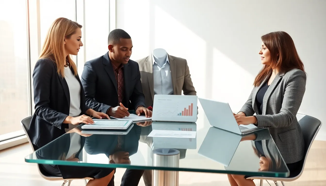 diverse team discussing concepts in a modern office.