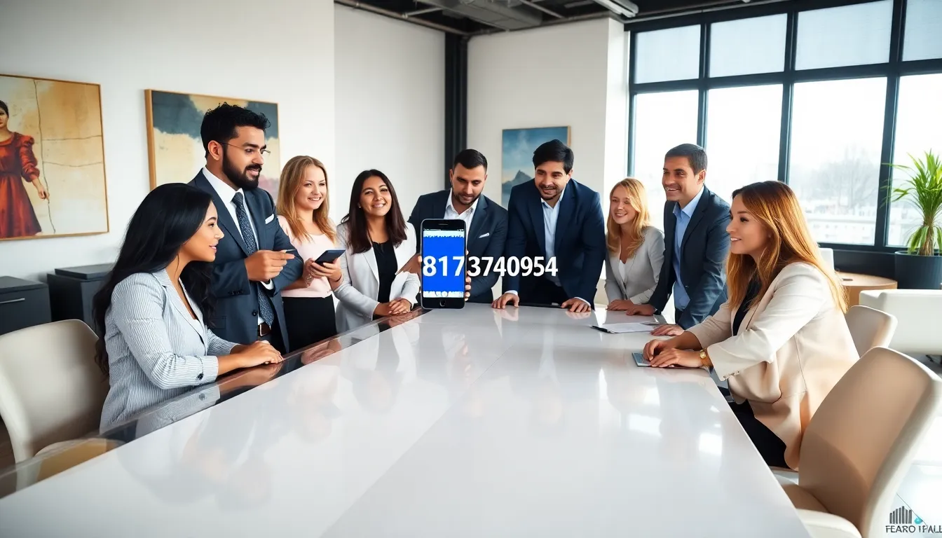 business team discussing significance of a phone number.
