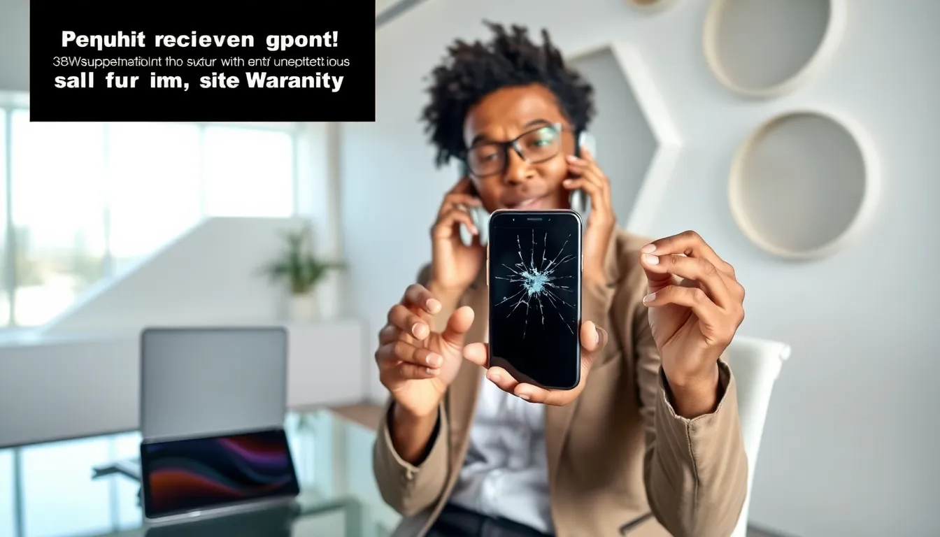 person reporting smartphone damage in a modern office.