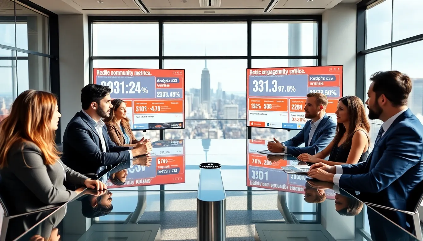 diverse marketing team discussing Reddit strategies in a modern office.