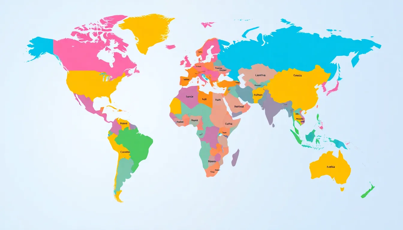 high-resolution political world map featuring the United States.