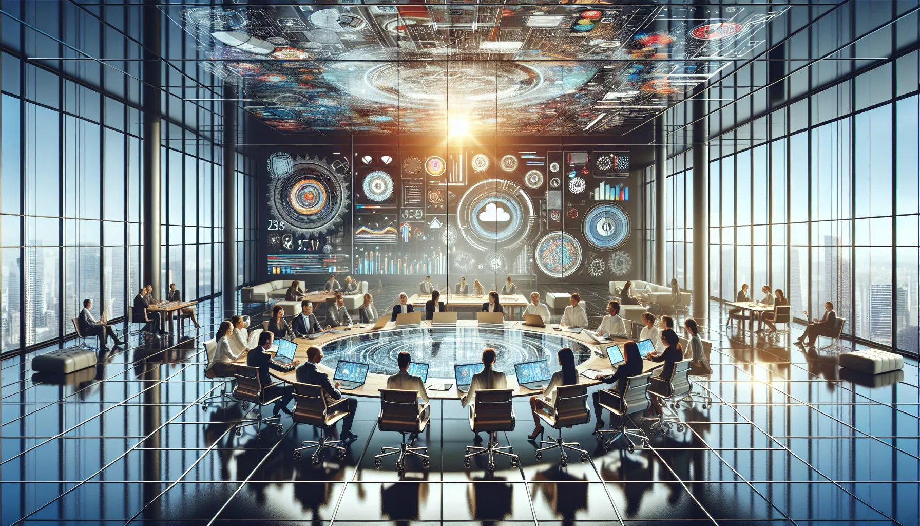 diverse professionals collaborating on innovative ideas in a modern office.