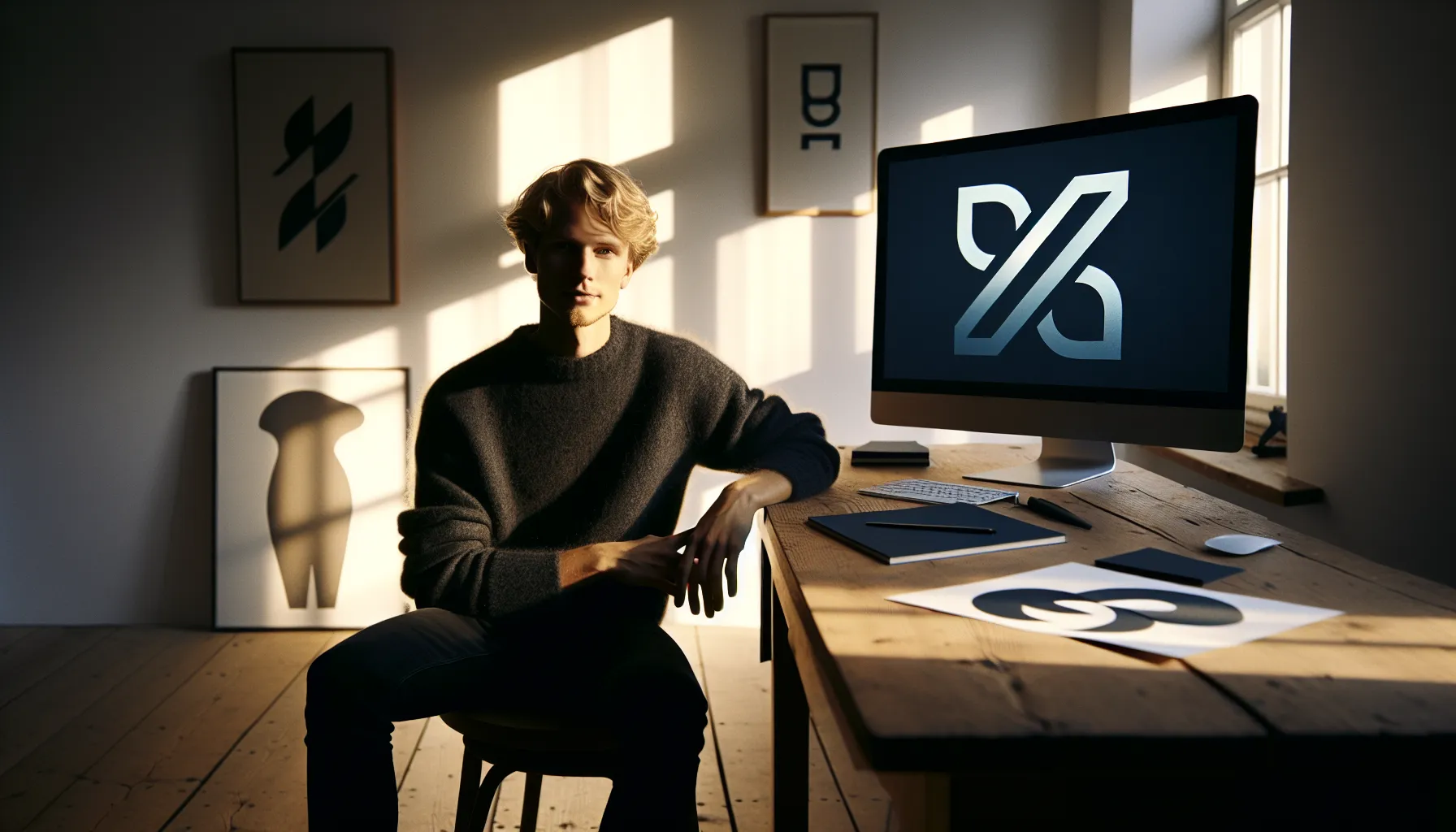 Designer refining logos that cleverly use negative space on a computer screen.