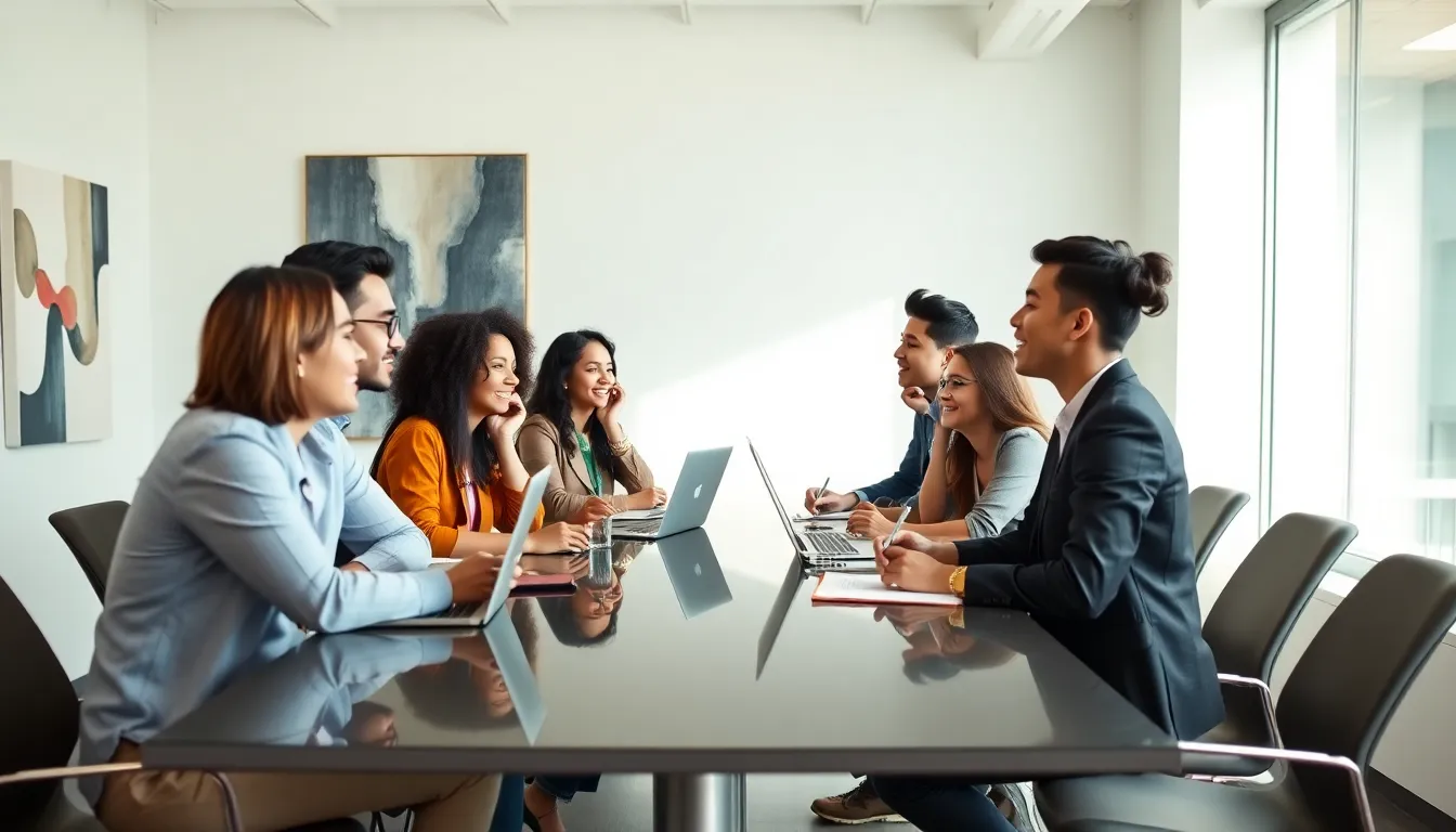 diverse team discussing cultural concepts in a modern office.