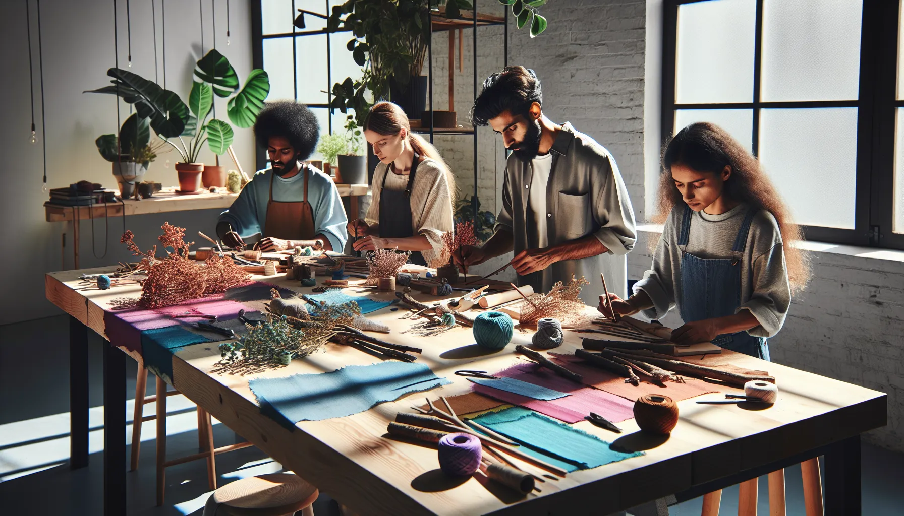 artisans crafting bryggstrut with natural materials in a bright studio.