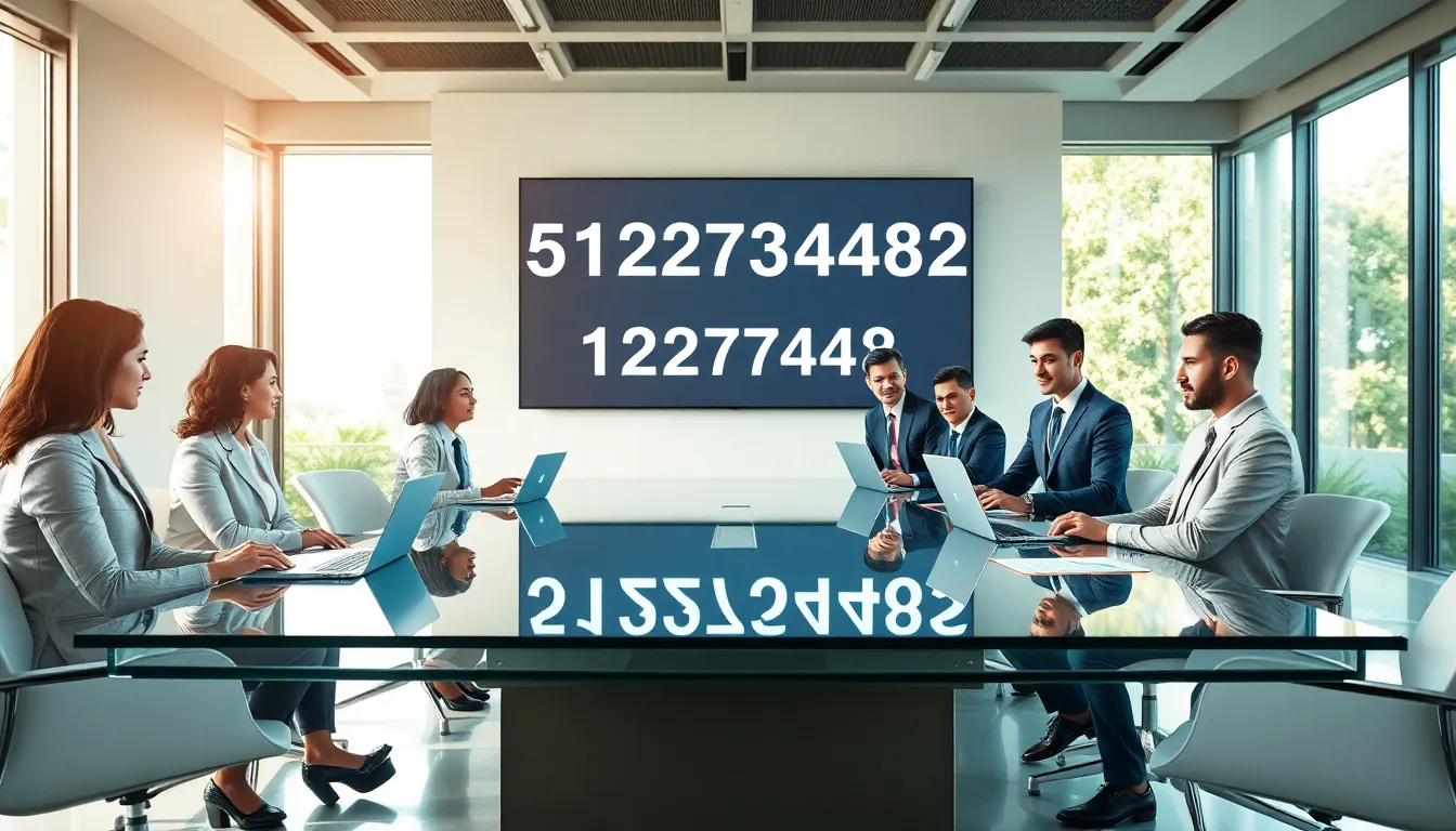 diverse professionals discussing the significance of a number in a modern office.