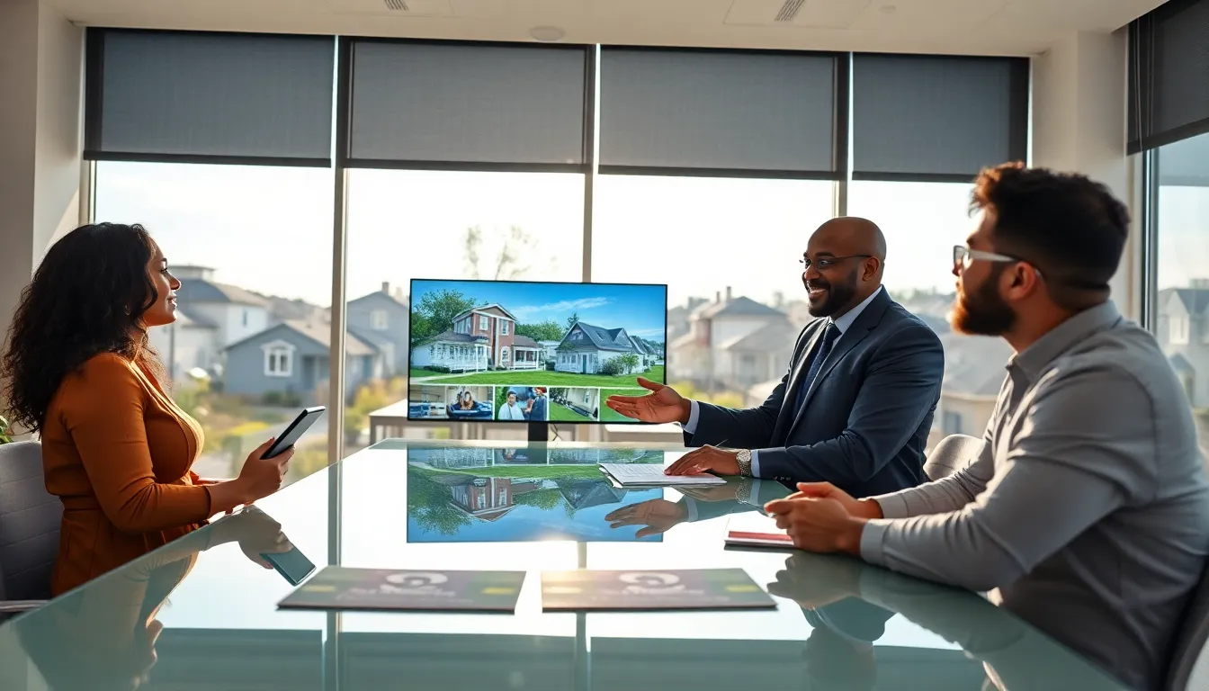 A team meeting at Homerocket Realty featuring agents discussing innovative real estate solutions.