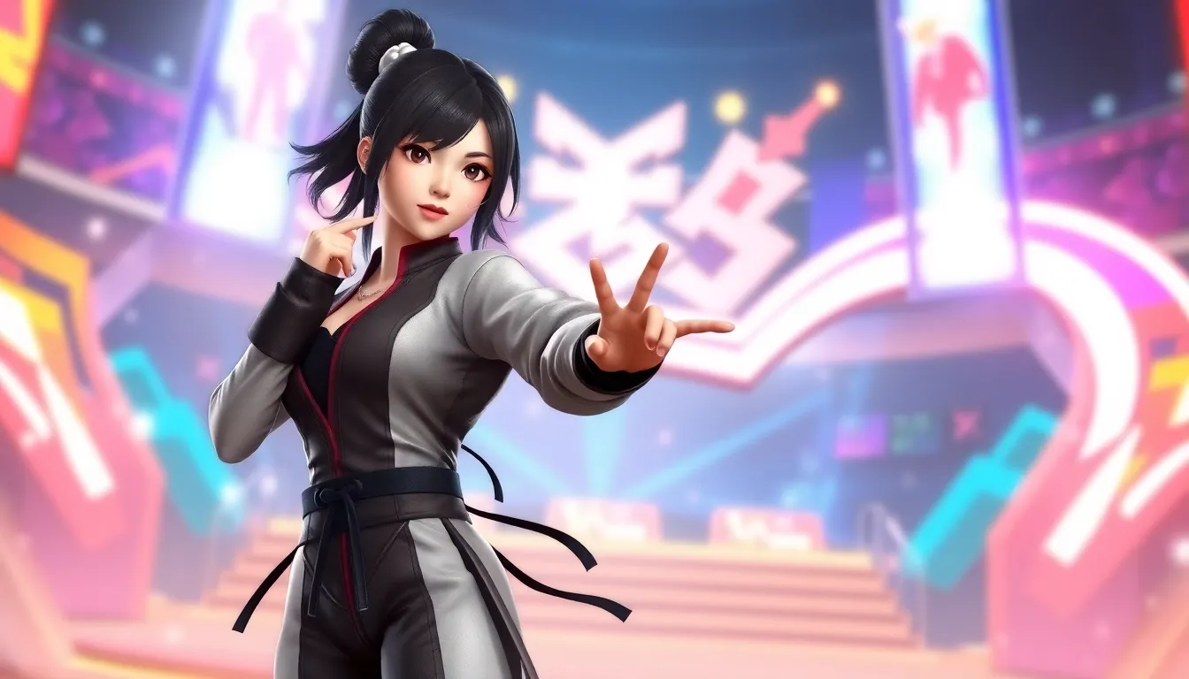 Xiaoyu from Tekken 8 in a dynamic martial arts pose.