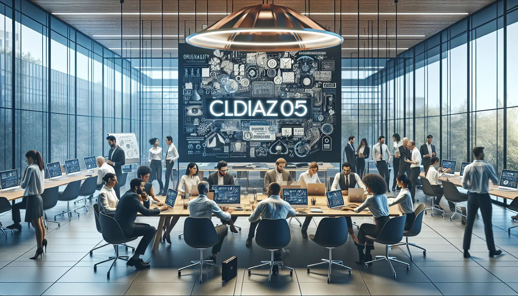 diverse professionals collaborating in a modern digital workspace.